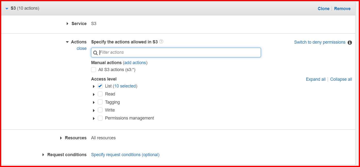 Picture specifies the action you can perform on a service